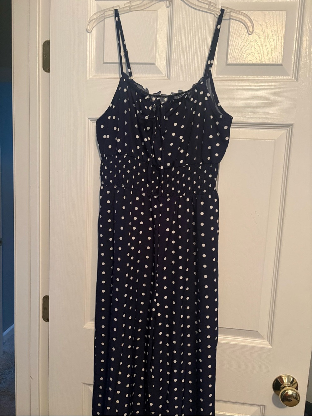 SHEIN Navy Blue Polka Dot Spaghetti Strap Jumpsuit